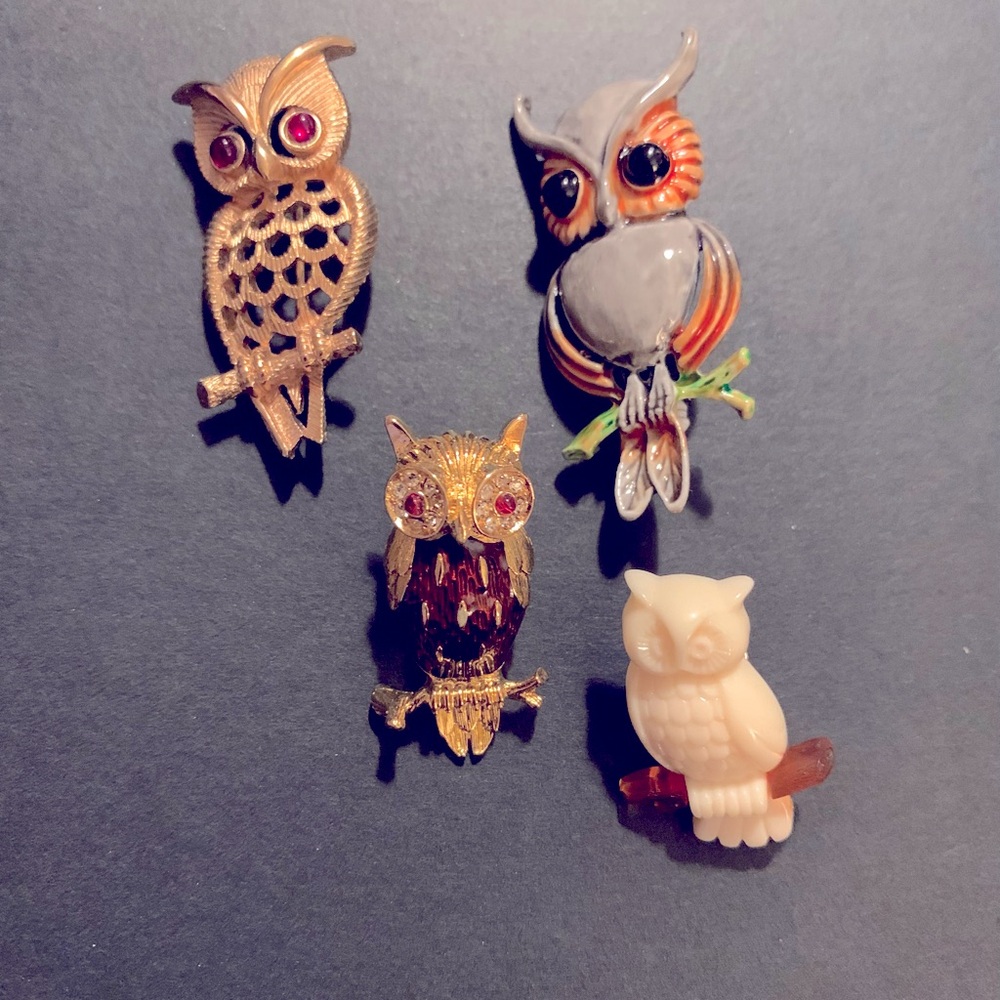 4 Vintage Owl Pins